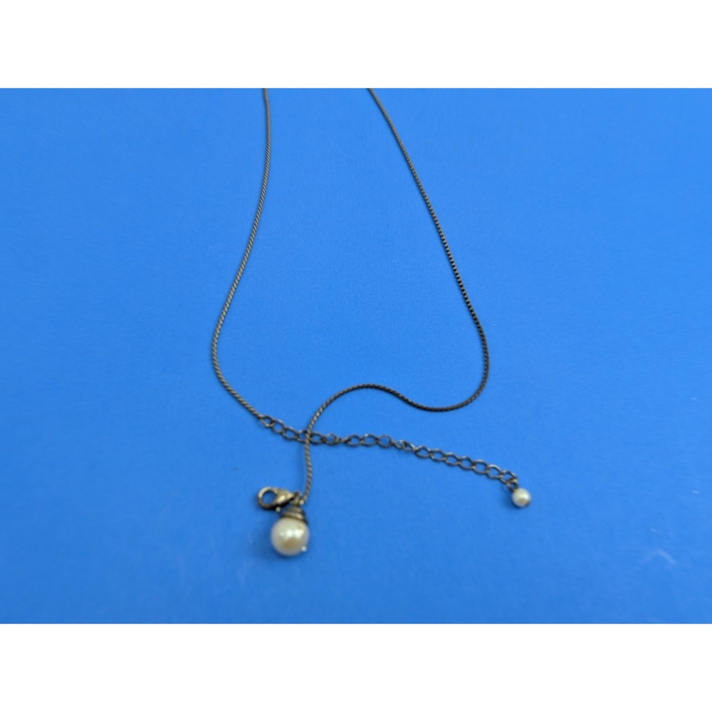 Vintage Silver Tone (Sterling?) Faux Pearl Drop Chain Necklace